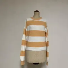 オレンジと白のストライプ長袖ニット