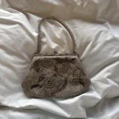 昭和レトロ ビーズ刺繍 パーティーバッグ 花柄 がま口 ヴィンテージ