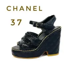 CHANEL シャネル マトラッセ ウェッジ サンダル ブラック 37 美品のサムネイル