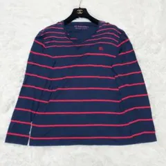 【美品】バーバリーブラックレーベル 長袖Tシャツ Lサイズ ボーダー ネイビー