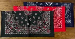 新品HAV-A-HANKバンダナ3枚セット ペイズリー柄USA製・黒RD.赤.紺
