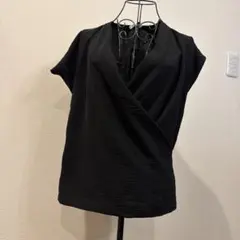 ZARA カシュクール風 半袖ブラウス ブラックのサムネイル