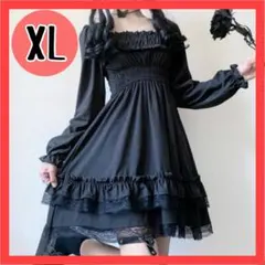 【新品】地雷系 量産型 ゴスロリ ミニワンピース 黒 長袖 フリル レース