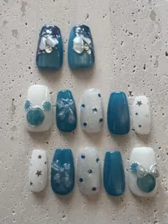 青 スパークリング ジュビリー ネイルチップ ＊現品 【M】No,181