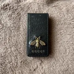 GUCCI ブラックレザー マネークリップ 蜂