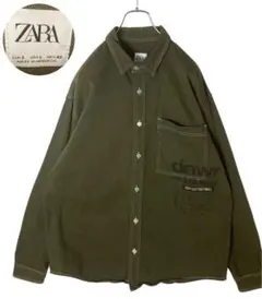 ZARAカーキカラーリング×ビッグプリントコットンシャツジャケット ビッグサイズのサムネイル