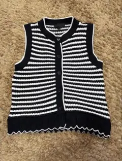 【美品】ZARA ストライプ ノースリーブニット Sサイズ