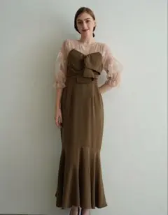 Acka sheer puff dress ブラウン 2 sheer puff dress – Acka online store