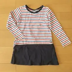 【ベルメゾン】ストライプ長袖ワンピース 110 女の子 ポケットあり