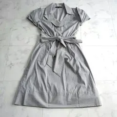 美品 BCBGMAXAZRIA ストライプ シャツワンピース M ウエストリボンのサムネイル