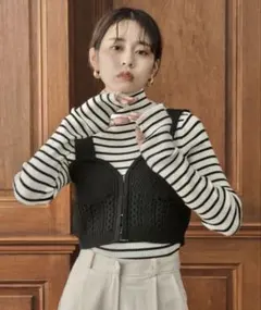 i_am_official high neck lib knit 黒白ボーダー
