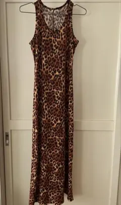 古着　ヒョウ柄　ノースリーブロングワンピース