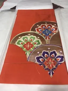 最終お値引き！正絹 豪華刺繍　名古屋帯 朱色 青海波 新品