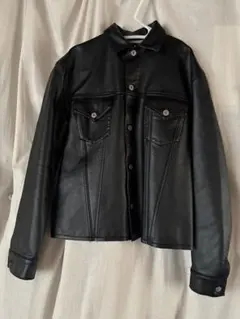 希少 アニエスベーオム レザーシャツジャケット 1 M~L ブラック