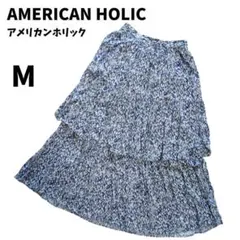 アメリカンホリック　ティアードスカート　M　エスニックプリント　総柄　ブルー　青のサムネイル