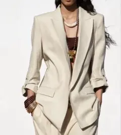488. ZARA テーラードジャケット ベージュ Mのサムネイル