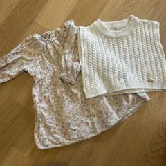 petimain 花柄ワンピースとニットトップスセット　サイズ80