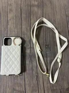 iPhone12 mini 퀼팅 스마트 폰 숄더백 아이보리