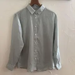 【良品】無印良品レディースリネン100%長袖シャツ　ペールグリーンMサイズのサムネイル