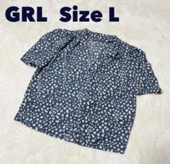 GRL パワショルVネックダルメシアン柄ブラウス ブルー 青 レディース L