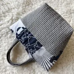 和装バック着物バック琉球柄 蝶と鯉みんさー柄（黒グレー） 入学卒業