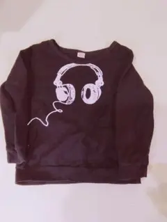 ヘッドフォンプリント ブラック 長袖カットソー 100