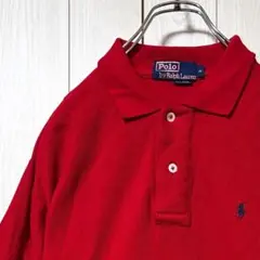 美品 Polo Ralph Lauren 長袖 ポロシャツ M 刺繍ロゴ 赤