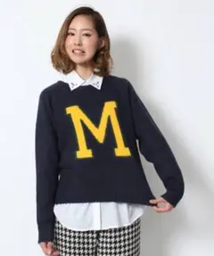 人気完売品 BROWNY ネイビー 紺 イニシャルニット 長袖セーター