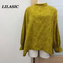 LILASIC 花柄ジャカード ハイネックブラウス マスタード M 古着のサムネイル