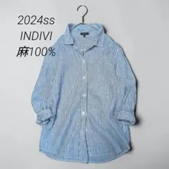 24ss　INDIVI　洗濯機⭕️　リネン100%　フレンチリネンシャツのサムネイル