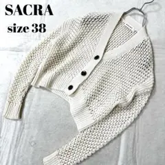 美品★ SACRA サクラ コットン リネン カーディガン アイボリー 白 38のサムネイル