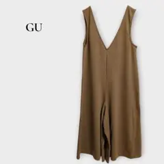 ジーユー サロペット ワイド Vネック オールインワン ノースリーブ 茶 M