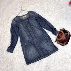 《ギャップ》 デニムジップアップワンピース インディゴブルー (L)