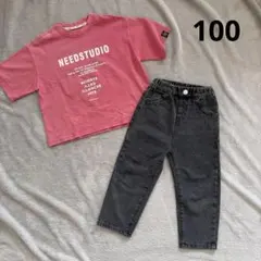 韓国子供服 Ambbkids 半袖 Tシャツ デニム パンツ セット 100