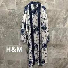 H&M エイチアンドエム ガウン 羽織り 着物風 和柄 花柄 ネイビー 水着