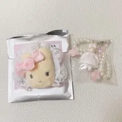 サンリオ ホワイトフリル ヘアクリップ ストラップ マロンクリーム