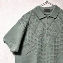 【新品】デザインニット　ポロシャツ　ヴィンテージ　レトロ　ミント　くすみカラーのサムネイル