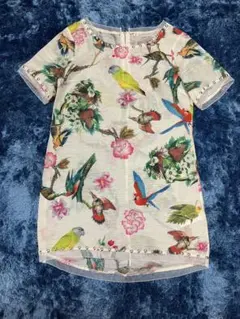 鳥と花プリントのLサイズワンピース【大幅値下げ】