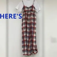 サロペット パンツ チェック柄 M 赤 紺 オーバーオール ヒアーズのサムネイル