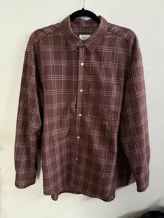 JUNRED ブラウン チェック柄 長袖シャツ　チェックリラックスシャツ