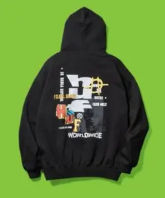 HUF プルオーバーパーカー 黒 バックプリント