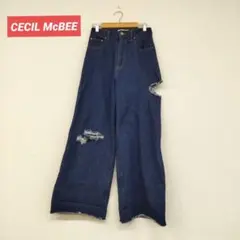 □［CECIL McBEE］ ダメージ加工 ワイドレッグデニム