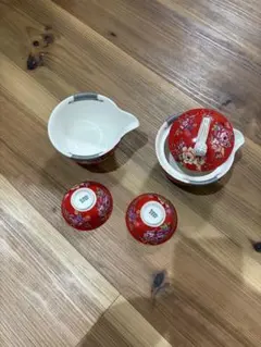 台湾客家柄急須、湯呑み　台湾花布柄　中国茶器セット