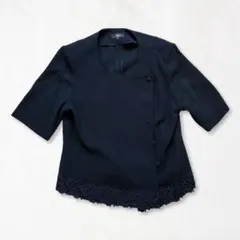 Plata Elegance ノーカラージャケット 紺 11号 アシンメトリーのサムネイル