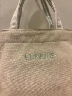 CLINIQUE キャンバストートバッグ アイボリー×ミントグリーン　ストライプのサムネイル