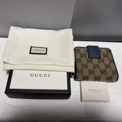 希少 GUCCI グッチ 二つ折り財布 GGキャンバス ブルー 付属品あり