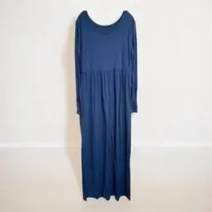 早い者勝ち✨️ロングワンピース XLサイズ ネイビー系 長袖 無地 シンプル