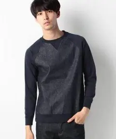 ビューティーアンドユース サイドジップデニム切り替えスウェット