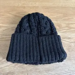 BEAMS+ 黒 ニット帽 100%ウール ケーブル編み