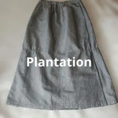 Plantation 無地×ストライプ柄 　ロングスカート シャーリング　グレーのサムネイル